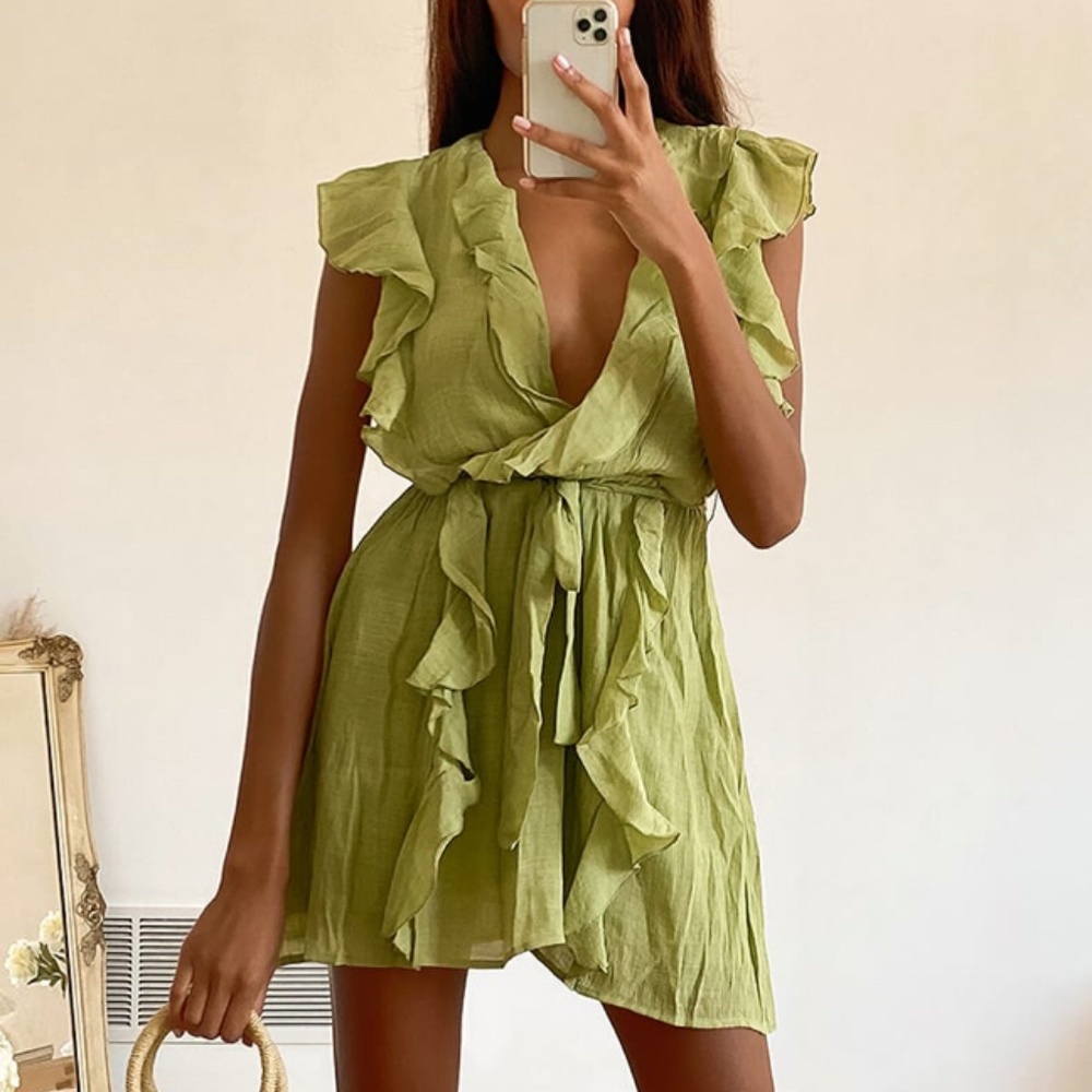 Lulus/MinkPink Light Green Ruffled Mini Dress